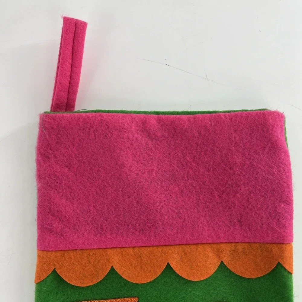 Set of 2 Vintage‎ 80s-90s Felt Christmas Stockings MERRY Spellout Colorful 20